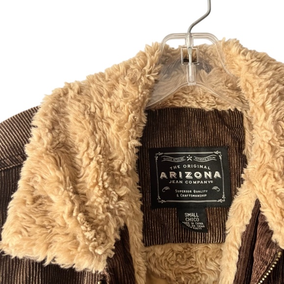 Y2K Brown Corduroy Arizona Jacket Fur Collar - Picture 3 of 4